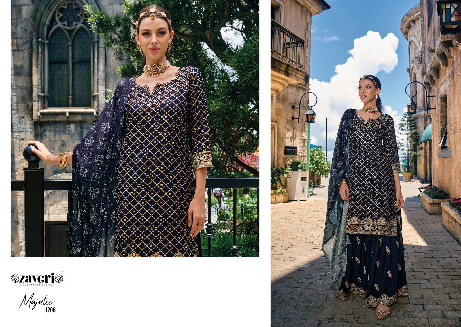 Majestic Design Chinon Embroidery Plazzo Suit Catalog